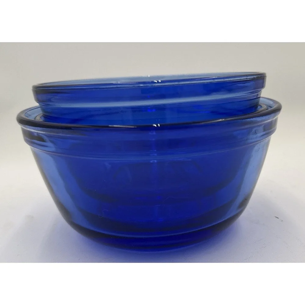 VTG  Anchor Hocking Ovenware Blue Cobalt Nesting Mixing Bowl Set Of 3